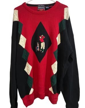 Vintage Hathaway Golf Golfer Intarsia Sweater XL Cotton Argyle Preppy Grandpa
